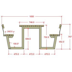 WEGA Table/Bench Set with 2 Backrests