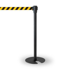 Commercial barrier post with tape, stackable
